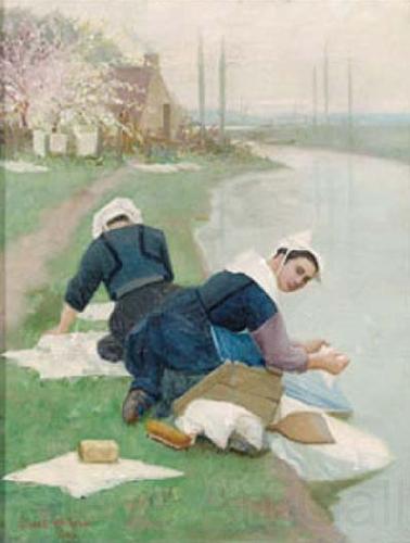 Lionel Walden Women Washing Laundry on a River Bank, oil painting by Lionel Walden France oil painting art